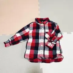 無印良品（良品計画）チェックシャツ 80 長袖 綿100% ネルシャツ 赤紺白