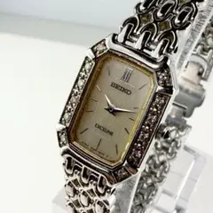 電池交換済み SEIKO エクセリーヌ ダイヤベゼル 12P シェル文字盤