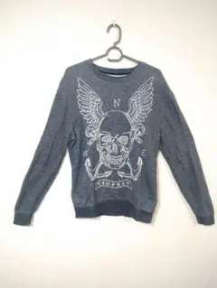 ザラ　ZARAMAN　トレーナー　メンズS　グレー　ドクロ刺繍柄　スウェット