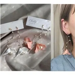 1097-b＊コーラルピンク 花びら ウェーブ パール