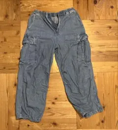 GU デニムスーパーワイドカーゴパンツ 64BLUE S