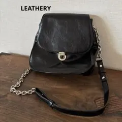 LEATHERY チェーン ショルダー バッグ　ハンド バック　黒　韓国