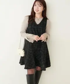 M*中様 naturalcouture canamiツイードチェックミニワンピー