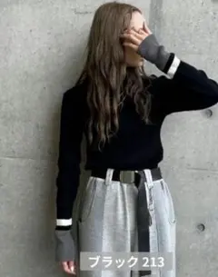 しまむら 配色ニットプルオーバー ayaさん ＬＬ ブラック