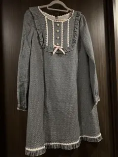 MILK リリーズ dress グレー×ピンクドット