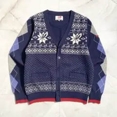 A15805 美品 マスターバニーエディション　ノルディック柄カーディガン　紺5