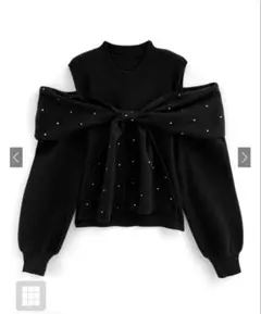 GRL オープンショルダービジューリボンニットトップス dr784