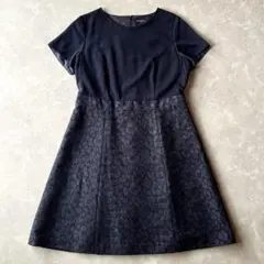 美品☆23区／切替え レースワンピース フォーマル 46 ネイビー 大きいサイズ