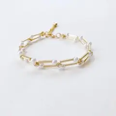 No.2 ビーズブレスレット ハンドメイド 淡色 ゴールド 可愛い 大人