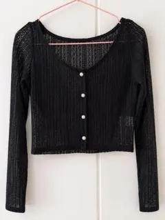 GRL 美品 パールボタン 透かし編み カーディガン ブラック