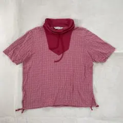 【O124】Christian Dior　ハイネックチェックTシャツ　L　赤×白のサムネイル