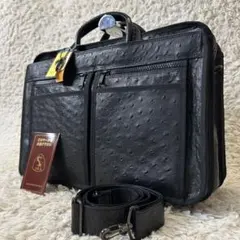 未使用　JRA公認　オーストリッチ ブリーフケース A4 ビジネス　ブラック 新品 JRA】オーストリッチ 本革 ビジネスバッグ ブリーフケース 黒 A4
