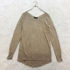 ズッカ【M】薄茶系 Vネック ニットプルオーバー 綿麻 ストレッチ 薄手 春夏のサムネイル