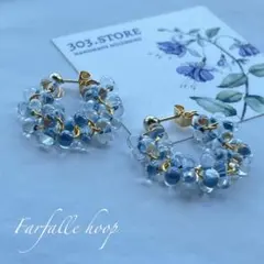 チェコビーズ　クリアグレー/ゴールド　フープ　ピアス　【1179】