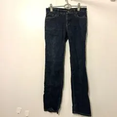 Q-BARY ダークブルー デニム　ジーンズ ボトムス　古着　シンプル　無地