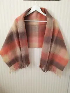 チェック柄ストール ピンク×アイボリー×パープル系