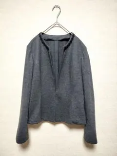 美品　レリアン　オープンフロントノーカラージャケット　11　グレー