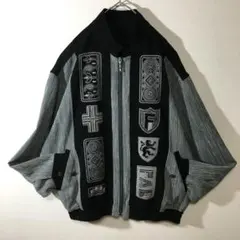 【個性派古着】デザインブルゾン　豪華刺繍入り　エンブレム　ボタニカル柄　メンズ3