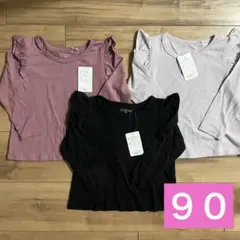 【新品】西松屋　肩フリル付き　長袖Tシャツ　ロンT 90