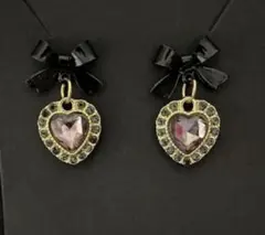 リボン ハート ピアス ブラック パープル ビジュー キラキラ 可愛い ゴールド