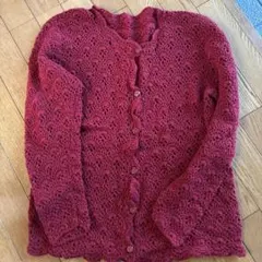 昭和レトロハンドメイド、 レース編み 赤 カーディガン