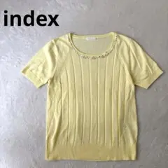 【インデックス】ビジュ付きカットソー 薄手 伸縮性レモンイエロー Ⓜ️