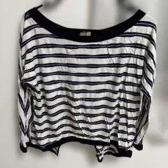 カットソー デザインカットソー ボートネック ストライプ柄オフショルダーTシャツ