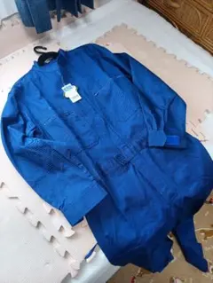 【新品タグ付】綿100% 長袖 つなぎ服 青 Lサイズ 作業着 防縮加工のサムネイル
