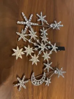 星 月 モチーフ ヘアアクセサリー＆イヤリング セット ラインストーン 新品