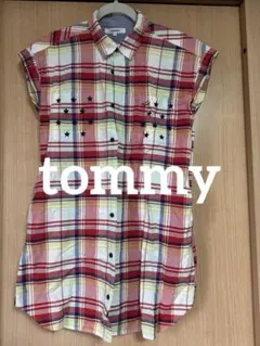 TOMMY ノースリーブ チェックミニワンピース Sサイズ