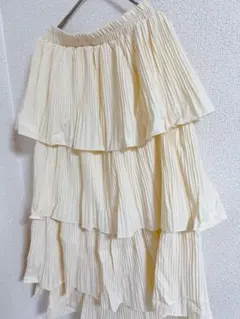 ロングスカート　アイボリー フリル　春夏　スカート　レディース　フレアスカート