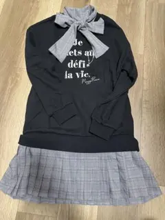 mezzopiano Junior裏毛 ボウタイつきプリーツドッキングワンピース