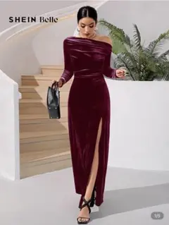 SHEIN Belle バーガンディ オフショルダードレス