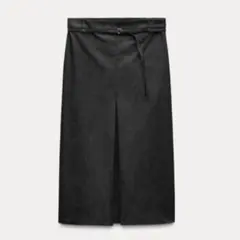【zara 大人気 完売商品】ザラ デニム風ベルト付きミディ丈スカート