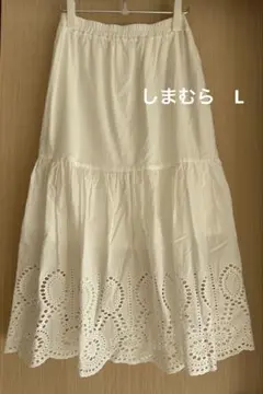 未使用　しまむら　白スカート　カットワーク　レース　L