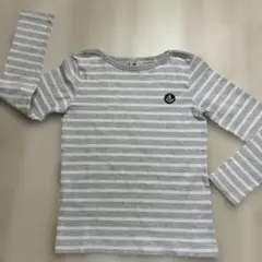 プチバトー　長袖カットソー グレーとホワイトのボーダー