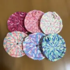 ハンドメイド アクリル たわし 6枚セット グラデーション 玉あみ コースターのサムネイル