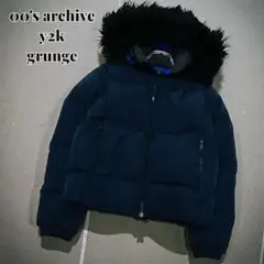 y2k 00s ギャル ダウンジャケット カモフラ 迷彩 短丈 光沢 ファー