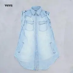 F8-3787　ノースリーブデニムシャツ　コットン　ミディ丈　S【vevs】