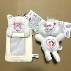 ケアベア　ふわふわカードケースキーホルダー　マスコットキーリング　白　ホワイト