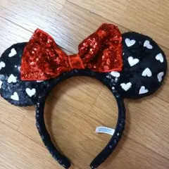 ディズニー　カチューシャ　ミニー　ハート　スパンコール　黒