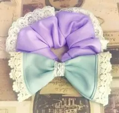 特価☆パステル紫×パステルグリーン✴️リボンシュシュ