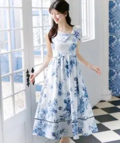 アシンメトリービッグカラーフラワープリントワンピース トッコクローゼット