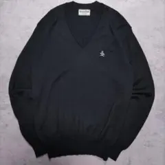80s Vintage ウール100% Vネックセーター 刺繍ロゴ シティボーイ