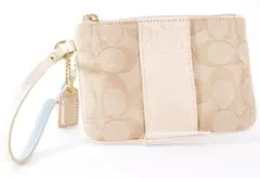 Coach コーチ ポーチ ロゴ ベージュ フラグメントケース ストラップ付き