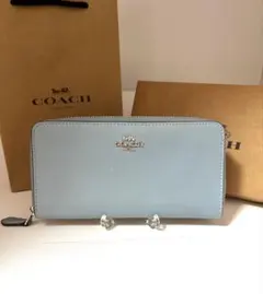 COACH CU158 ライトブルー レザー ロングウォレット - メルカリ