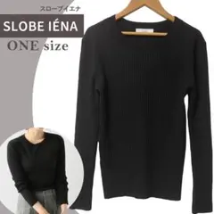 美品✨スローブイエナ クルーネック リブニット 黒 ウール混 レディース