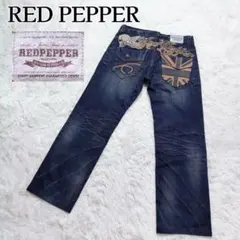 RED PEPPER 34 スカル ドクロ ユニオンジャック 羽 デニム 刺繍