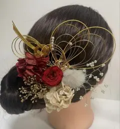 885.水引髪飾り　成人式髪飾り　卒業式髪飾り　プリザーブドフラワー