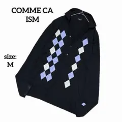 コムサイズム 長袖 ポロシャツ アーガイル柄 アシンメトリー ブラックM